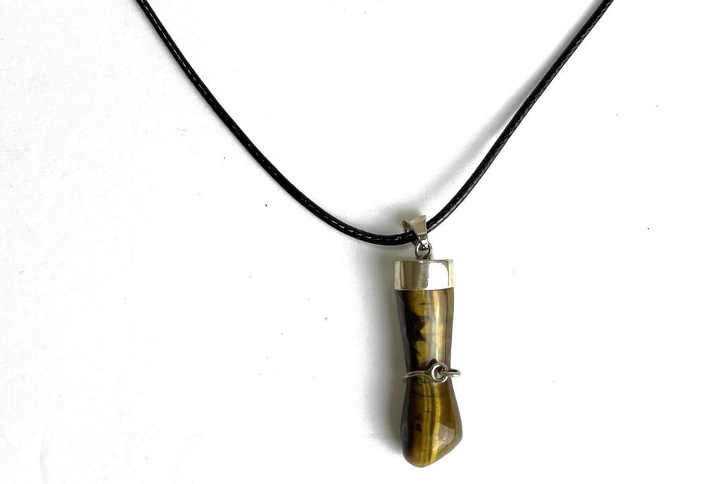 Tigers Eye Stone Figa Pendant, 950 Sterling Silver From Peru 1 1/4” Length